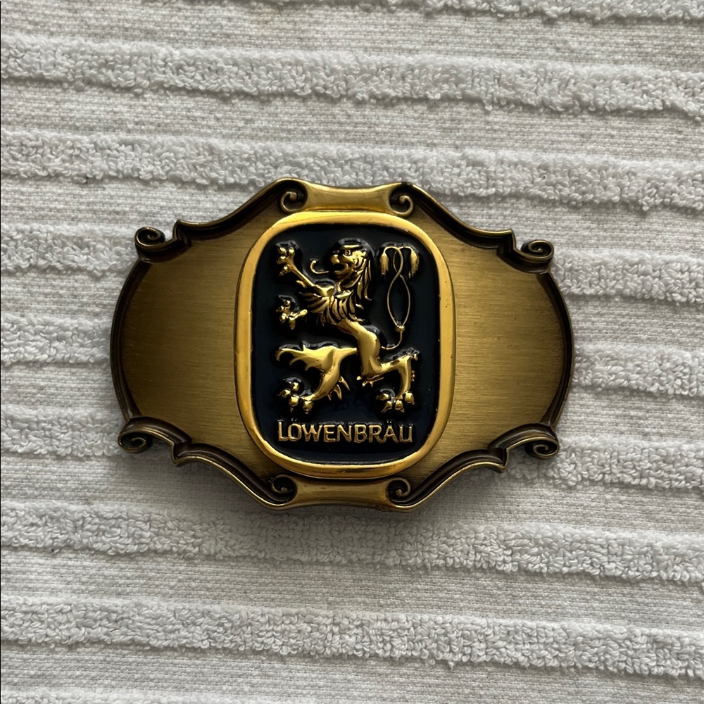 Vintage Lowenbrau Gold and Black Belt Buckle